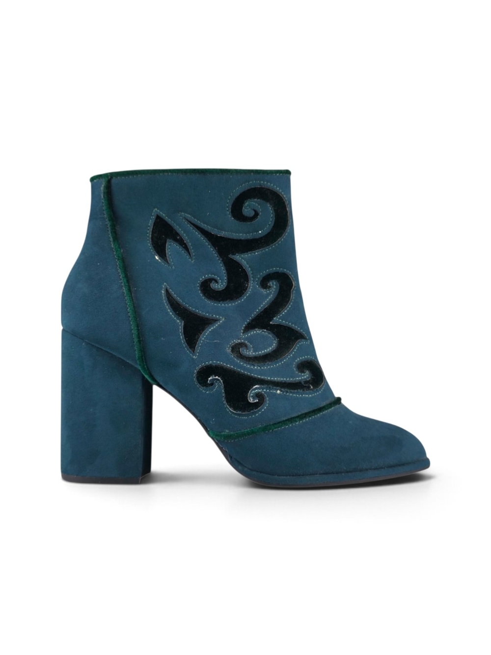 cloudwalkers Teal Suede Ankle Boot with Black Swirl Inlay